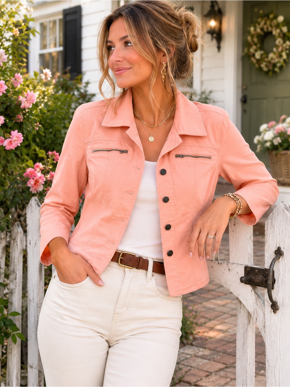 L.A.N. Live a Little Pink Stretch Denim Jacket Small Zip Detail Blazer
